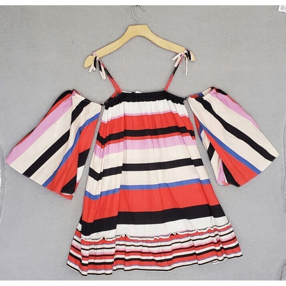 N/Nicholas Women's Amalfi Striped Cold Shoulder Bell Sleeves Pocket Dress 6